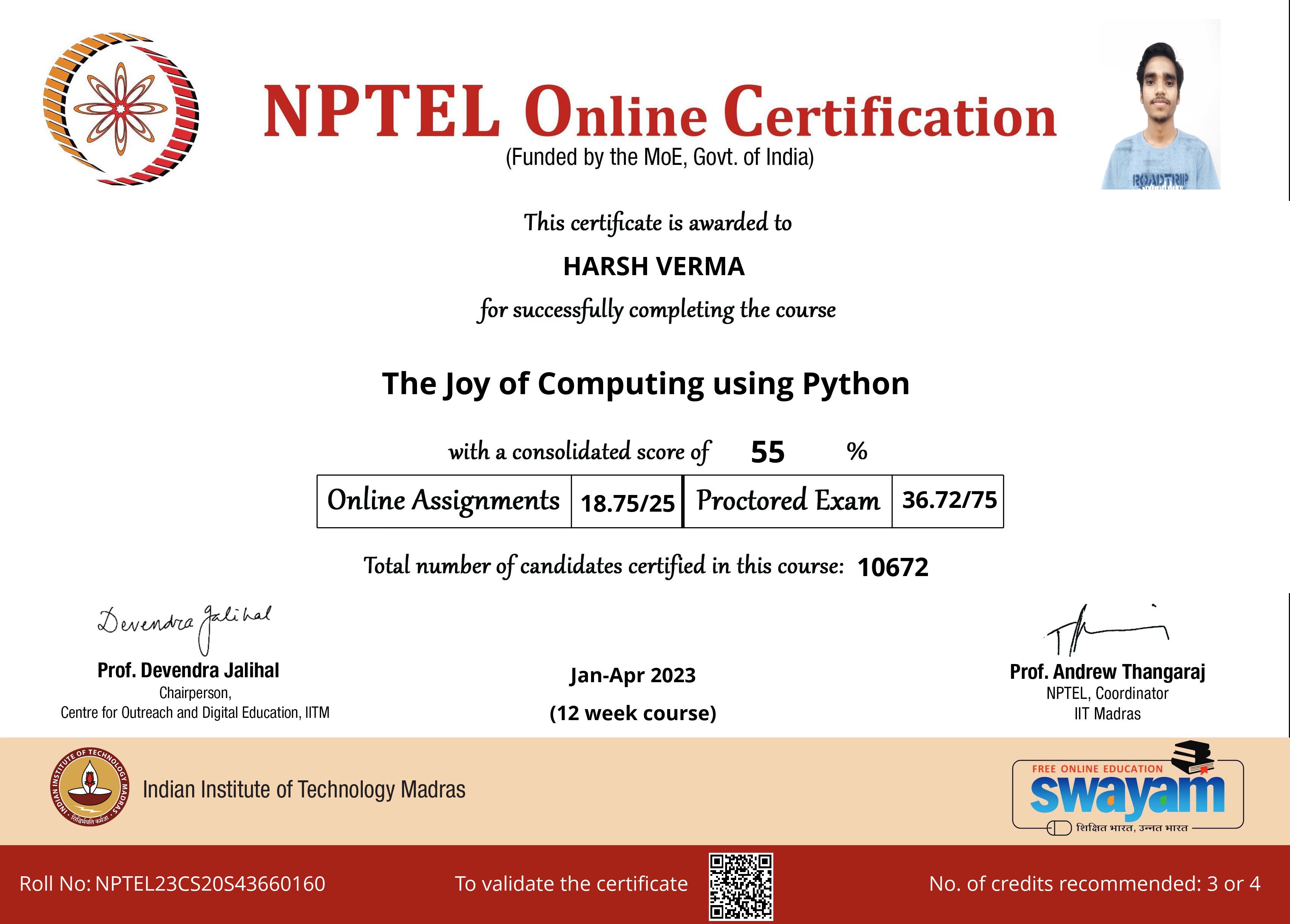 NPTEL Certificate